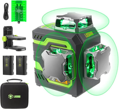 Laserwaterpas – Kruislijnlaser – Lijnlaser – Laserniveau – Bouwlaser – Zelfnivellerend 3x360° Groen – 2 Oplaadbare Batterijen, Magnetische Hefstandaard