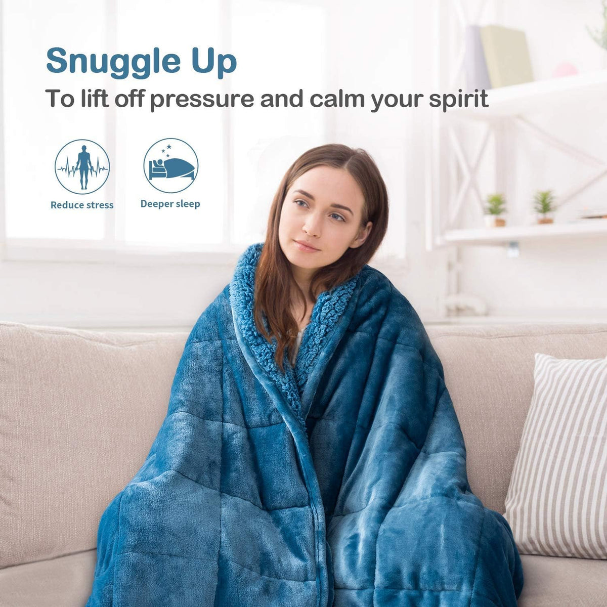 Sivio Verzwaarde deken Queen 9 kg voor volwassenen, ultra pluizige warme sherpa en gezellige pluche flanellen fleece, dubbele queensize dikke beddeken, zware deken geweldig om te ontspannen, 150 x 200