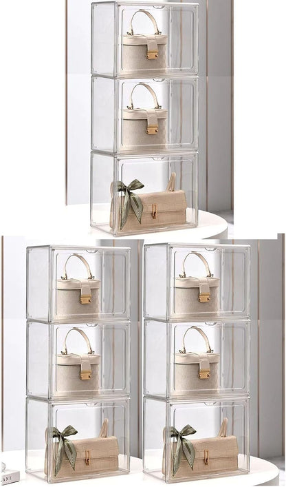 Acryl vitrine doorzichtige handtas opslag organizer voor kast, stapelbare tas organizer met magnetische deur voor portemonnee, cosmetica, speelgoed (9)