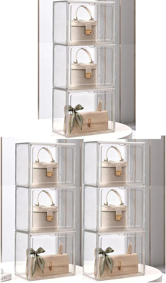Acryl vitrine doorzichtige handtas opslag organizer voor kast, stapelbare tas organizer met magnetische deur voor portemonnee, cosmetica, speelgoed (9)