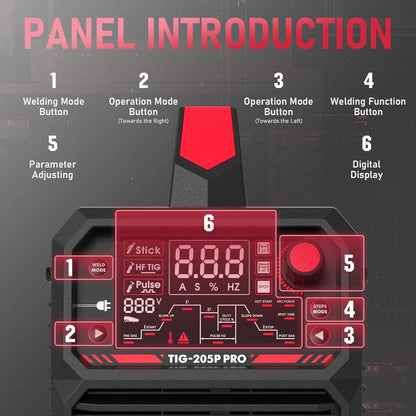 YESWELDER TIG Lasser met Puls 200Amp Groot LED Display, STICK/DC TIG/PULSE TIG 3 in 1 Lasser, HF-boogontsteking, Boogkracht, Hete start, Anti-vastplakken