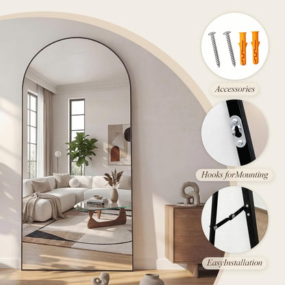 Volledige Lichaamsspiegel – Vloerspiegel – Wandspiegel – Full Body Spiegel – Grote Spiegel – Aluminiumlegering Frame – Hardglas Met Veiligheidsfolie – 180 x 75 cm – Gebogen Voet Voor Stabiliteit