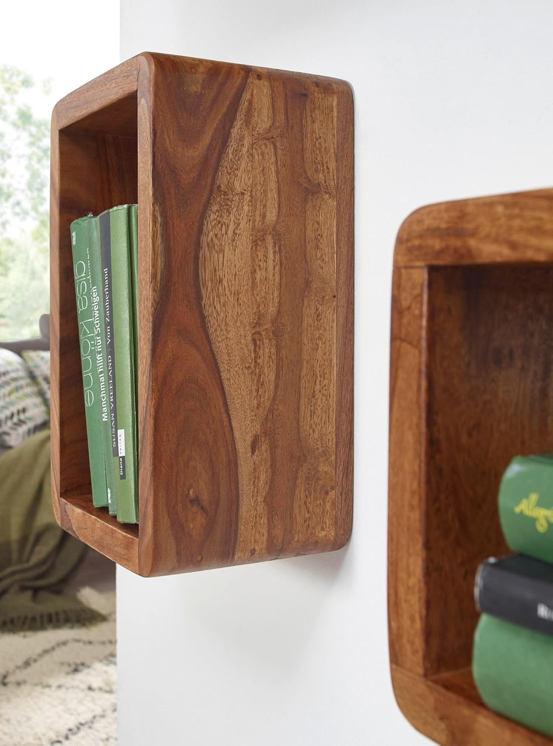 FineBuy Wall Shelf Set of 3 Sheesham Solid Wood | Wall Shelf Cube Hanging Shelf | Shelf for Wall Floating - QUORE