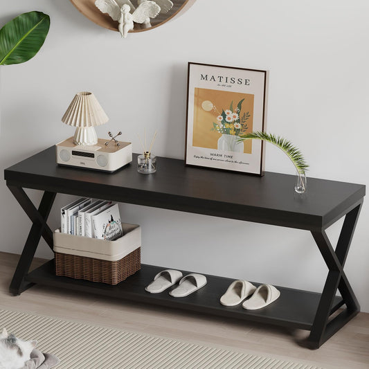IBF Zwarte bank, moderne instapbank voor slaapkamer, houten metalen opslag halbanken voor eetkamer woonkamer, moderne schoenenrek indoor accenten zitbanken voor de ingang van de foyer, zwart eiken