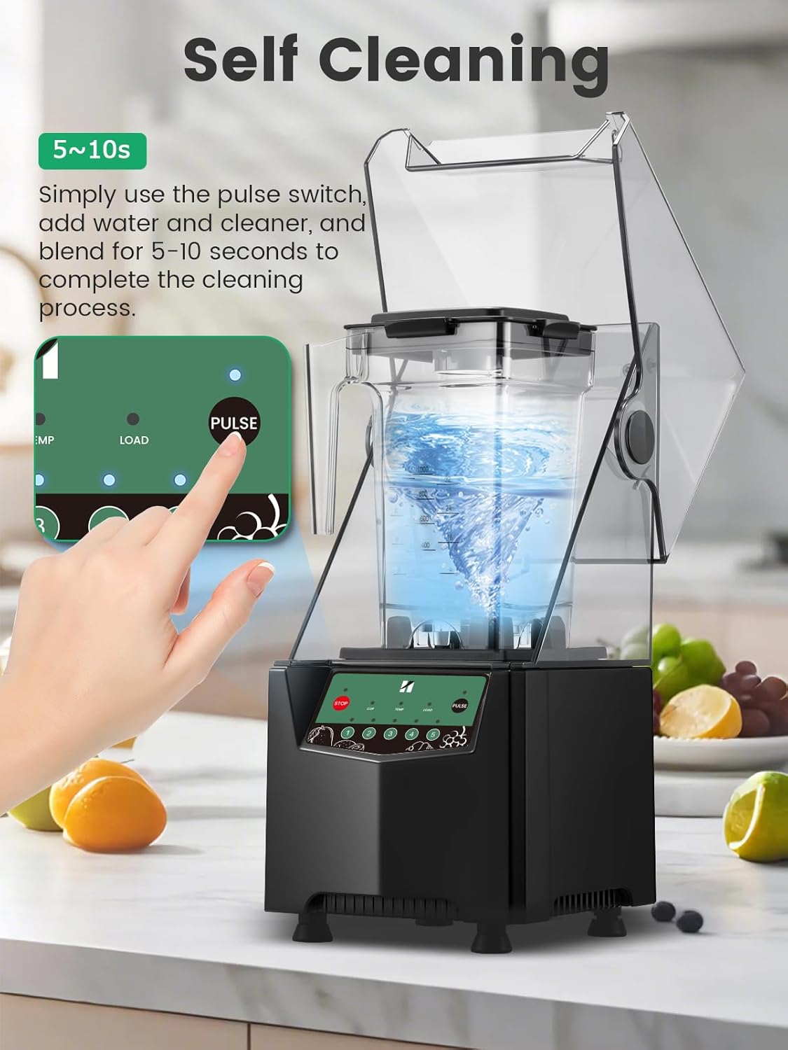 Huanyu 1000 W commerciële blender 2 liter inhoud smoothie mixer met geluiddichte afdekking, snelheidsregeling, 4-in-1 mixer