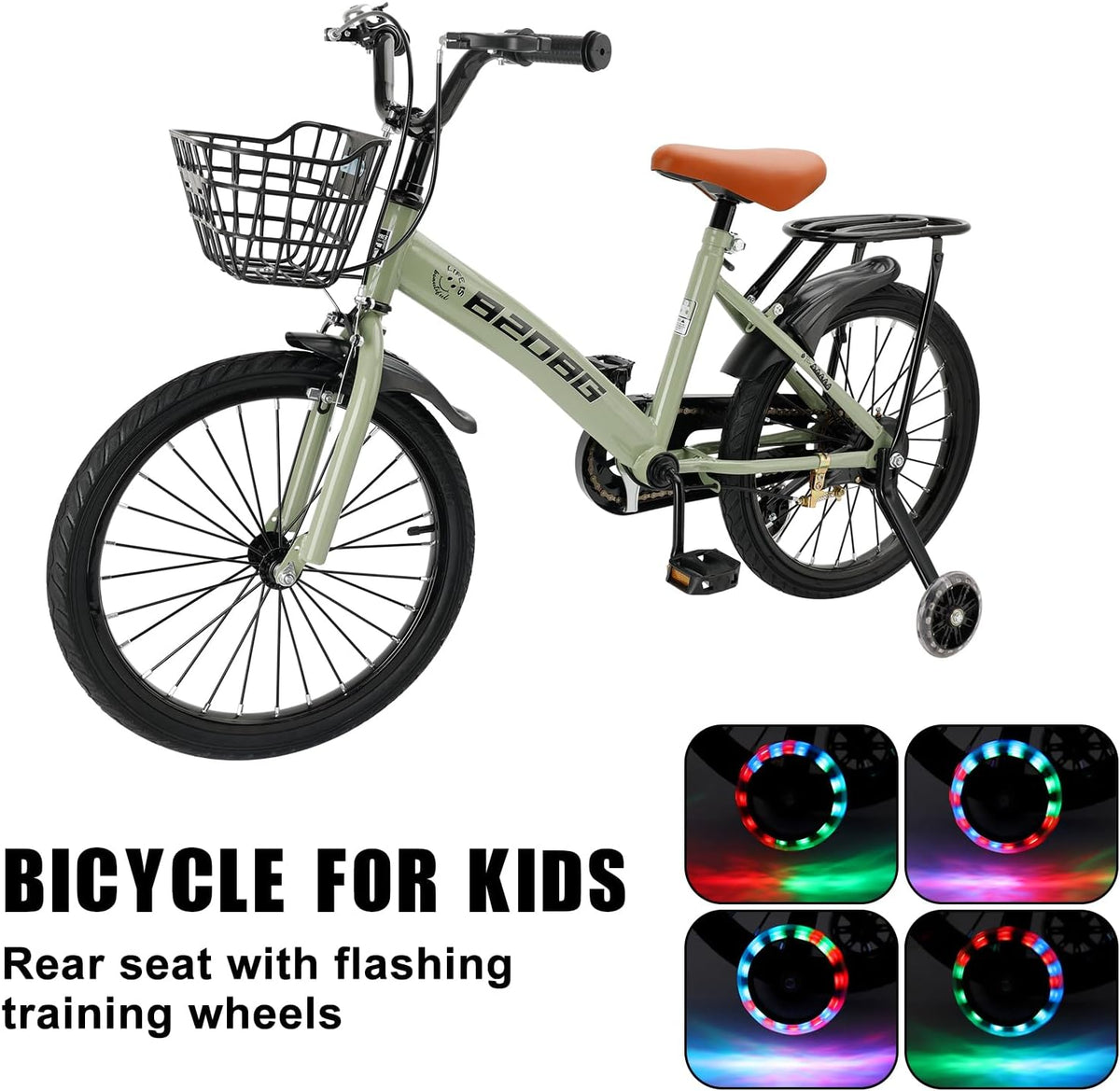 Kinderfiets, 45,7 cm (18 inch), hoogwaardig koolstofstalen frame, verstelbare zitting en stuur, dubbele remmen, geïntegreerde naven, afneembare mand, steunwielen, comfortabel zadel, jongens