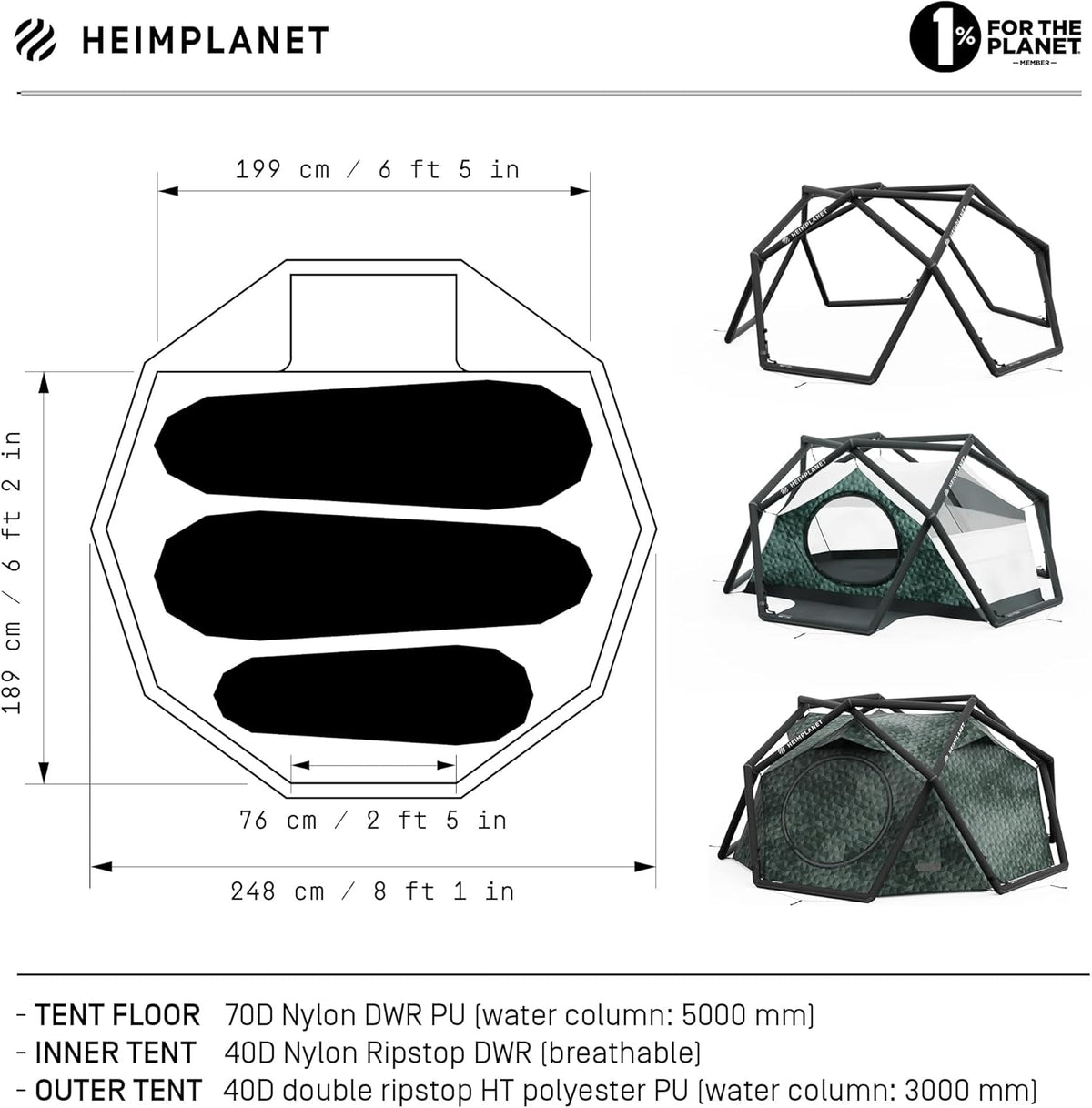 HEIMPLANET Origineel | 2022 The Cave tent voor 2-3 personen | Opblaasbare campingtent | Buitentent en tentvloer - Waterkolom 5000 mm | Ondersteunt 1% voor de planeet
