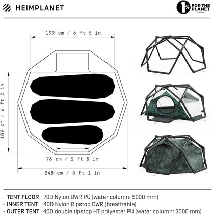 HEIMPLANET Origineel | 2022 The Cave tent voor 2-3 personen | Opblaasbare campingtent | Buitentent en tentvloer - Waterkolom 5000 mm | Ondersteunt 1% voor de planeet