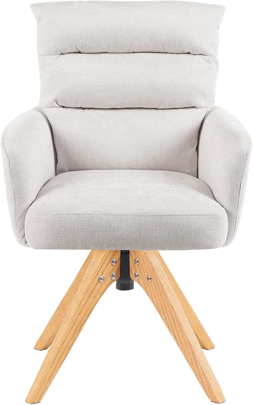 DUBI Möbel Dining chair Mika-Juna, cream, frame 360° rotatable oak oiled nature - QUORE