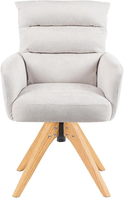 DUBI Möbel Dining chair Mika-Juna, cream, frame 360° rotatable oak oiled nature - QUORE