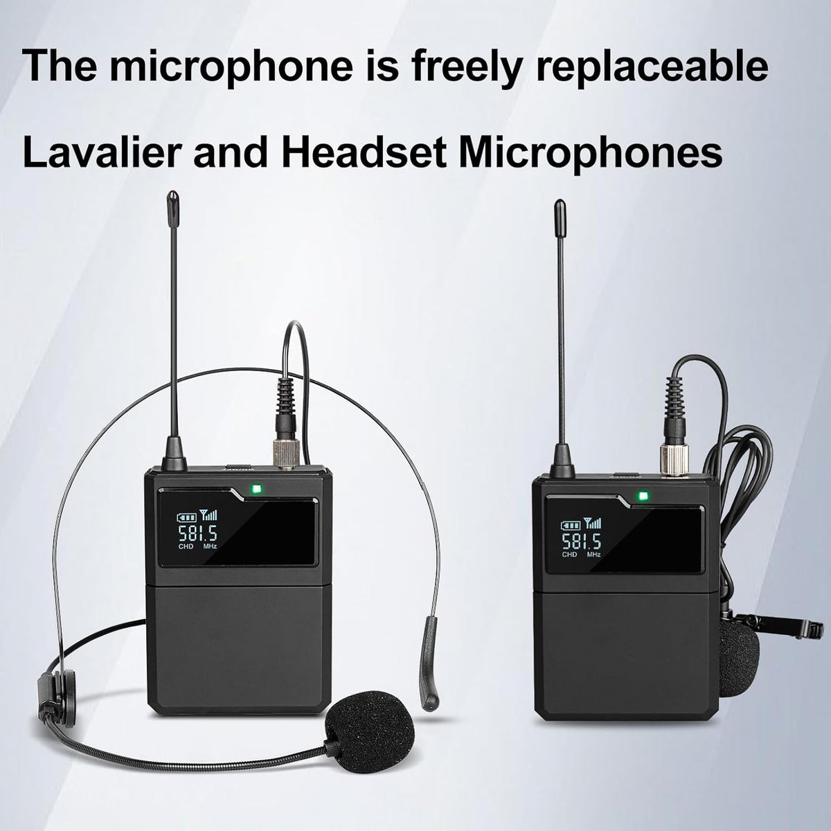 Depusheng R6 draadloze microfoon, 4-kanaals draadloze microfoonset met draadloze lavalier headset, microfoon, metalen ontvanger, ideaal voor zingen, karaoke, feesten, bruiloften