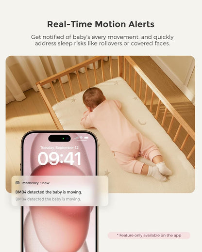 Momcozy BM04 Babyfoon met camera-app, 5 inch wifi-video-babyfoon met camera en audio, 4 x zoom, bewegings- en wijnidentificatie, veilig hek, helder nachtzicht, 2-weg gesprek, foto- en video-opname