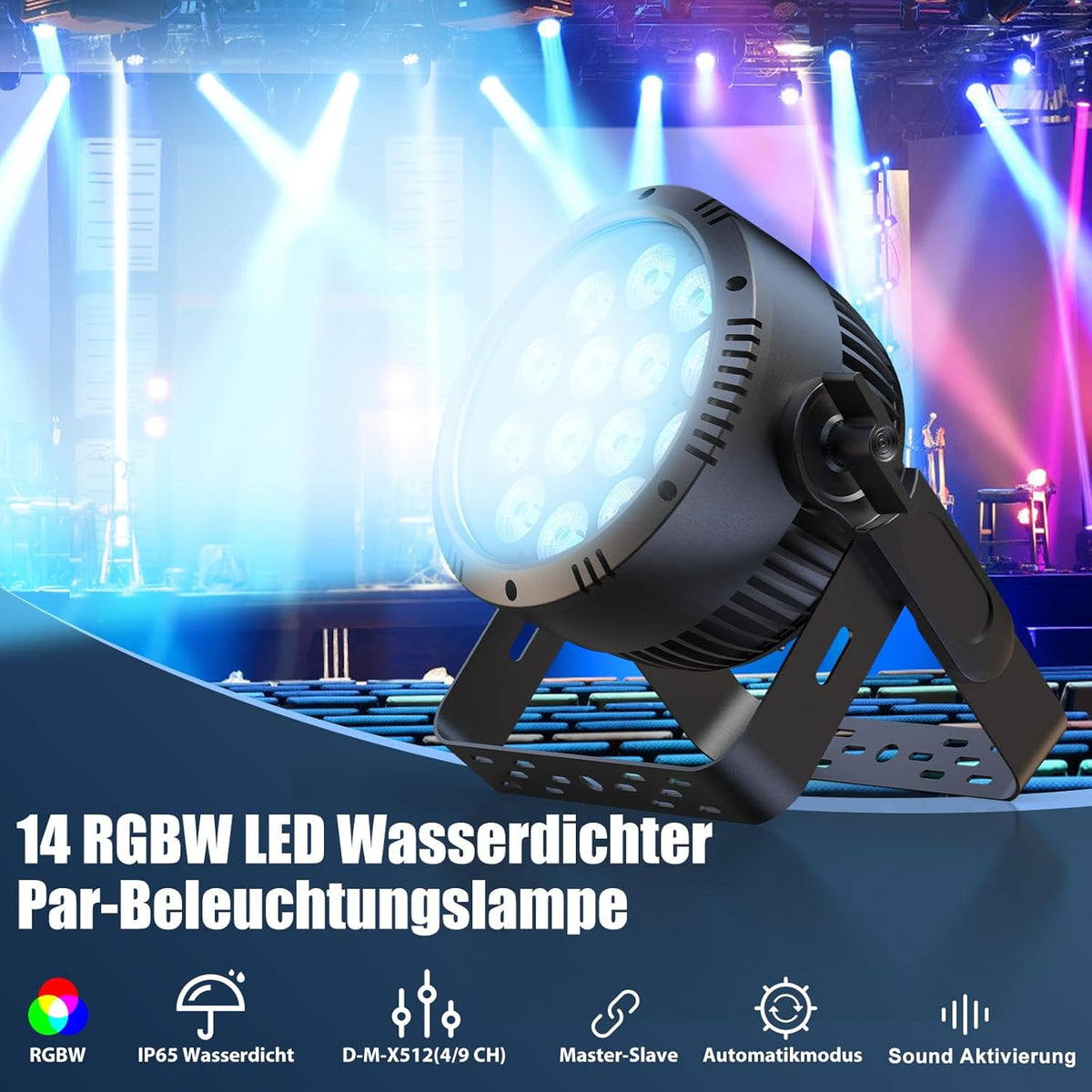 RGBW 200 W Par LED – Podiumverlichting – LED Spot – Stage Light – Show Verlichting – Waterdicht IP65 – 14 x 15W RGBW LEDs – Stroboscoopfunctie Tot 25 Hz