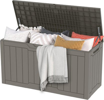DWVO Outdoor Garden Opbergdoos|380L 115x55x58,3cm|Waterdicht||Veilig afsluitbaar|Zijdraaggrepen|All Weather Resistant|Patio Resin Deck Box voor kussens, apparatuur, schoen (Taupe)