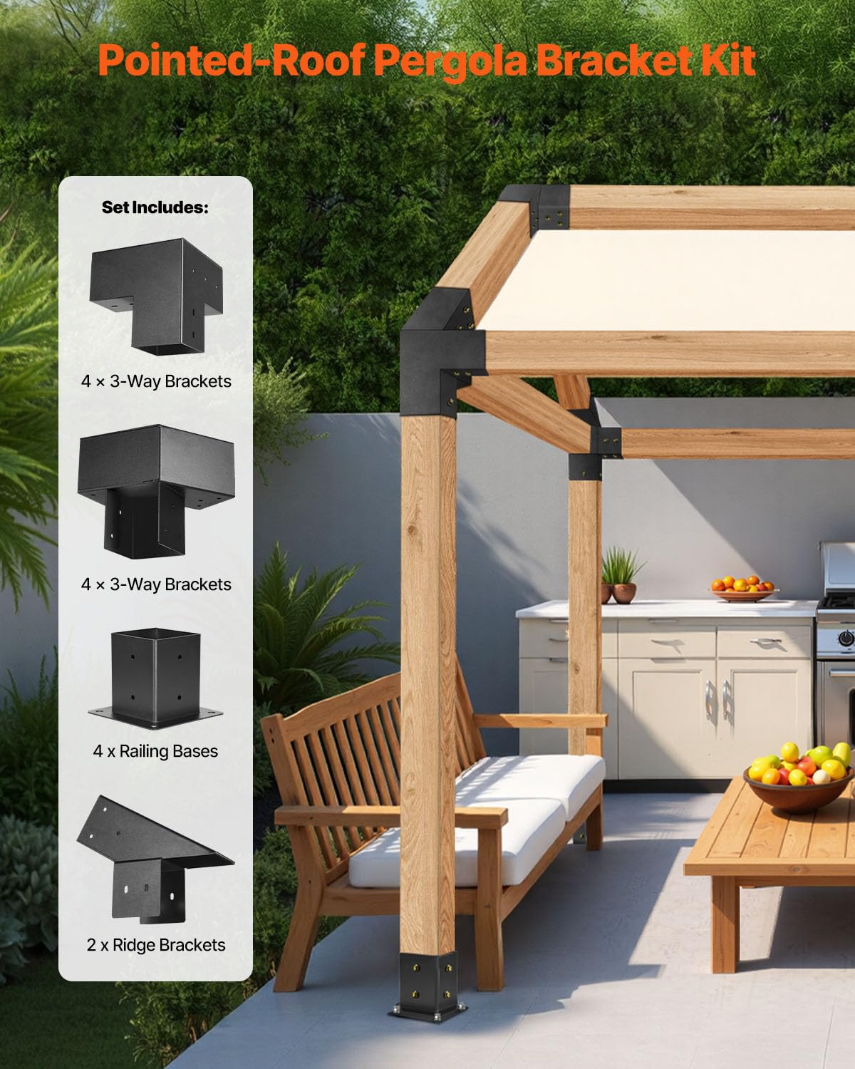 VEVOR Set of 14 Pergola Holders, Wooden Post Holders 92 x 92 mm, 3-Way Corner Holders, 4-Way 4 Post Bases, for Standard Wooden Beams, Pitched Roof, Banquet Party Outdoor