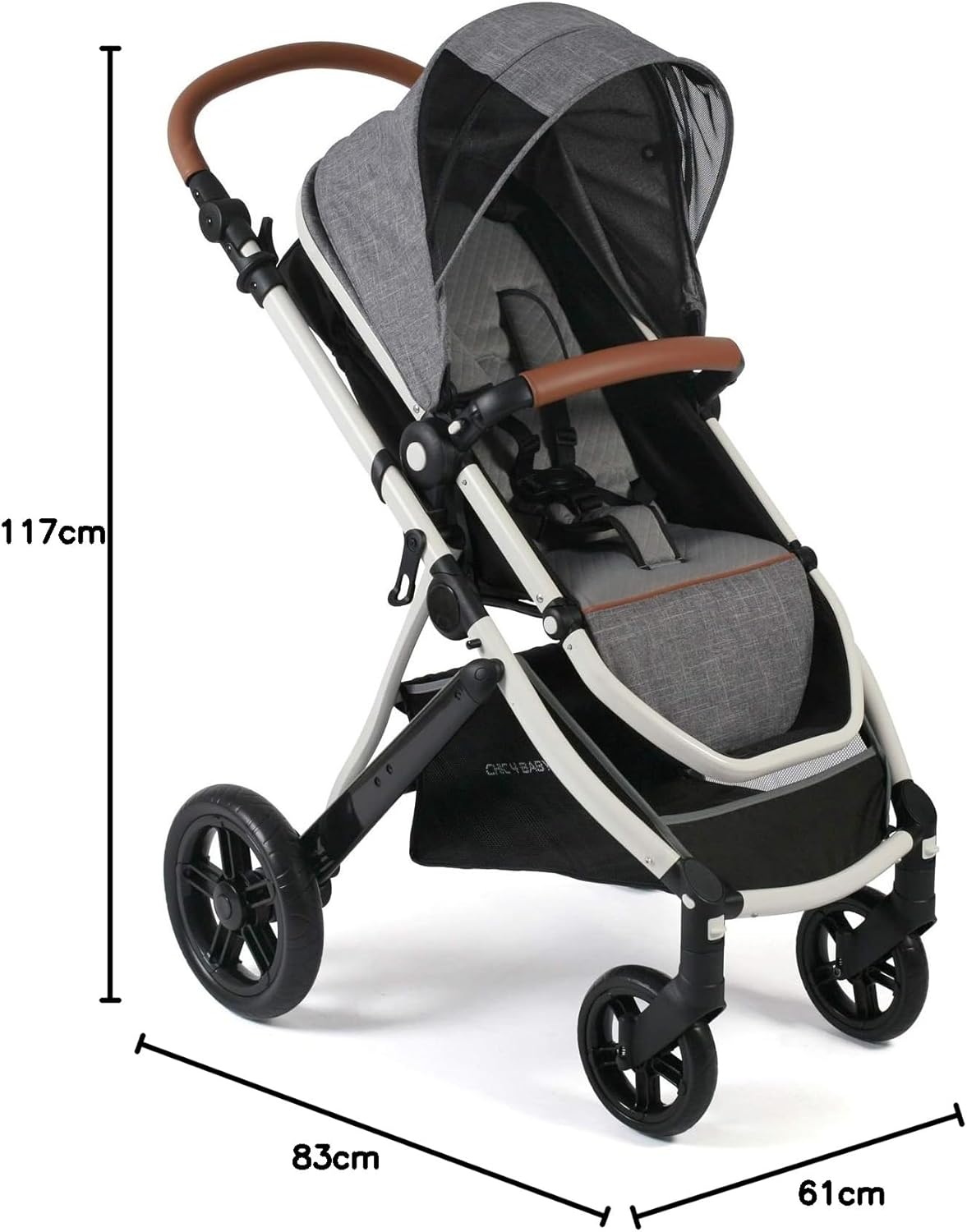 CHIC 4 BABY 177 21 Combi-kinderwagen Torre, set met reiswieg, sportzitje en Maxi-Cosi-adapter, grijs