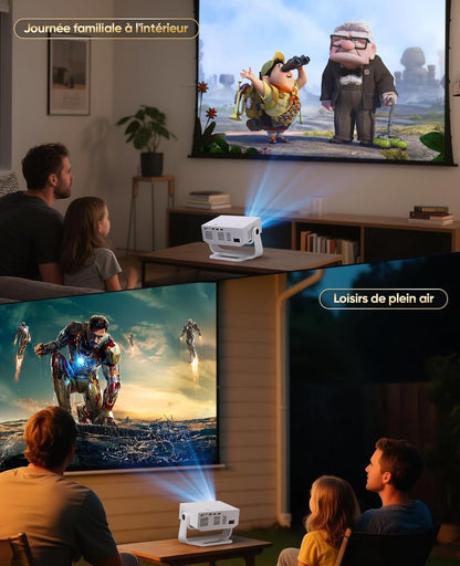 Intelligente videoprojector Wielio Android 11, FHD 1080p compatibel met 4K, WiFi6 & BT5.2, 28.000 lumen, ondersteuning 120 graden verstelbaar, elektronische focus, trapeziumcorrectie voor iOS/Android
