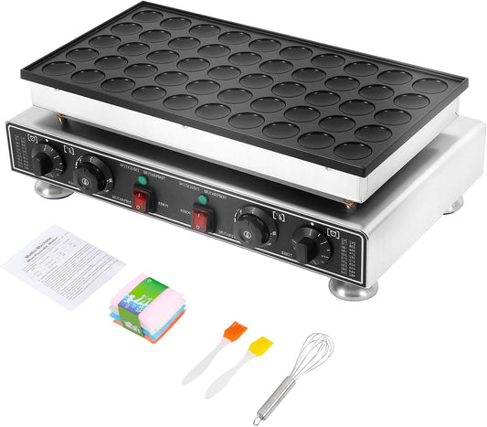 Elektrische Pannenkoekenmaker – Mini Pannenkoekjesmaker – Poffertjespan – Dorayaki Machine – Mini Bakplaat – 50 Gaatjes 1800W – Instelbare Temperatuur en Tijd