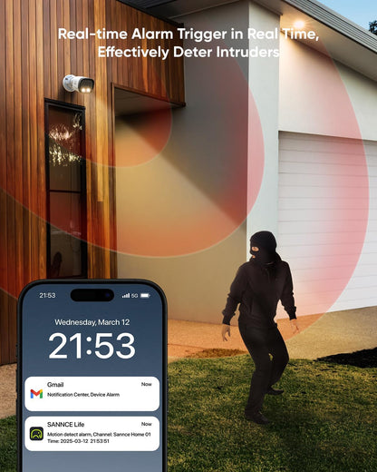 SANNCE PoE Bewakingscameraset, 5MP, 8CH NVR + 4 x 3 MP, waterdichte camera met 1 TB harde schijf, smart IR-leds, bewegingsdetectie, app-alarm, nachtzicht tot 30 meter