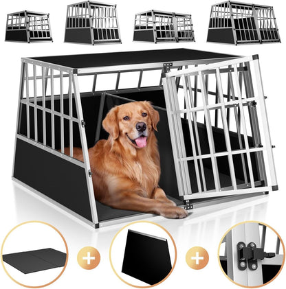 dog transport box XXL - Aluminium - lockable - transport box 97x90x70 cm - car - QUORE