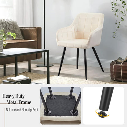 TUKAILAi Cream Velvet Eetkamerstoelen Set van 2, Gestoffeerde Leisure Keuken Counter Stoelen met Rugleuning en Metalen Poten, Occasionele Woonkamer Tub Stoelen voor Lounge Restaurants Receptie