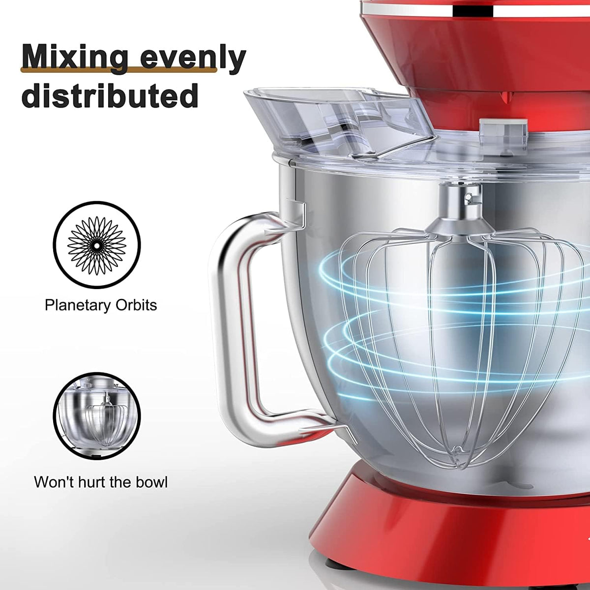 DOBBOR Staande mixer, 8,5 l, 1500 W, 7 snelheden, voedselmixers voor bakken, bakken, koekjes, cake, elektrische keukenmixers met douchehaak, whisk, beater, spatbescherming en mengkom,