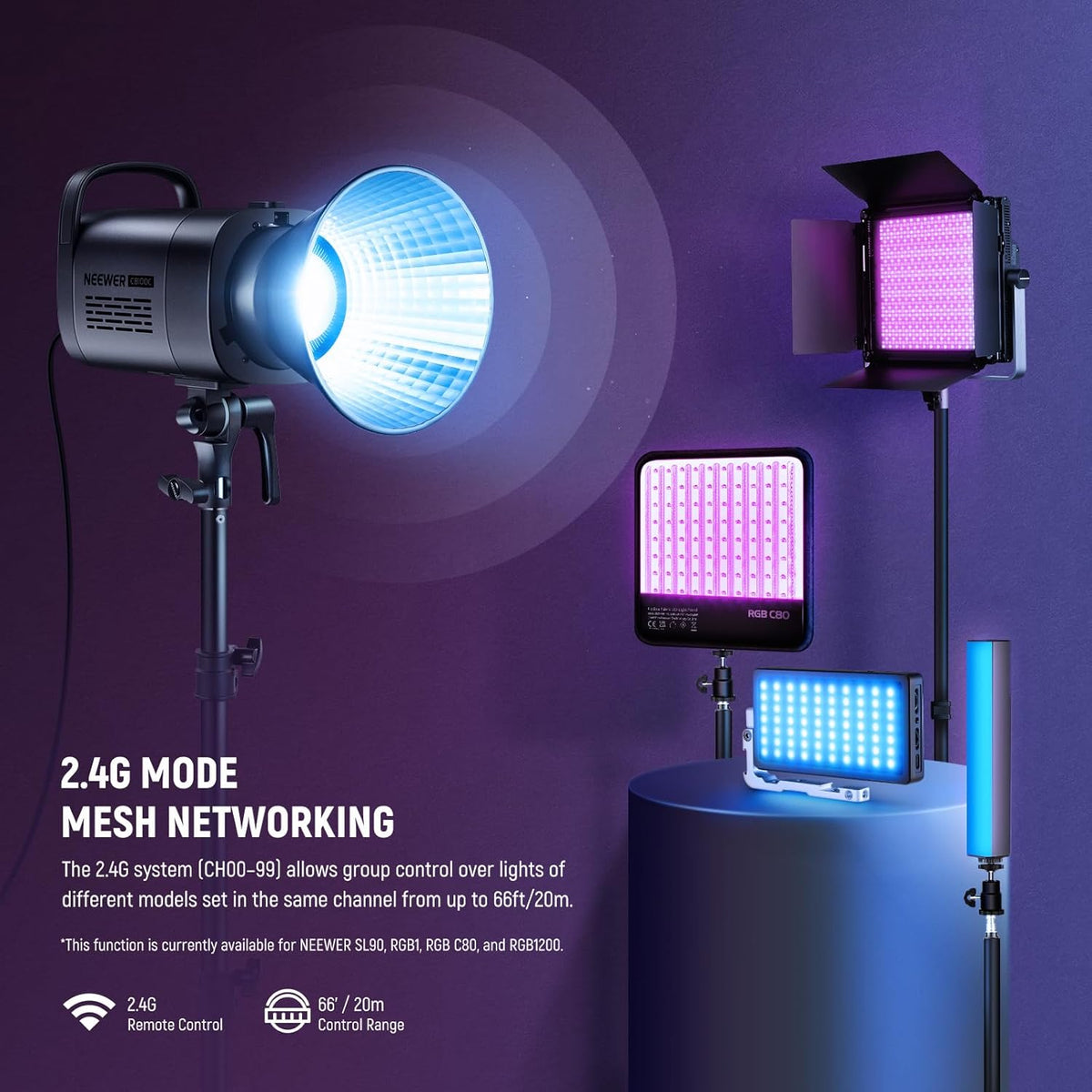 NEEWER CB100C 130W RGB COB Video Light met 2.4G/App Remote Control, RGB LED Continue Verlichting, Bowens Frame Foto Studio Licht
