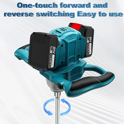 Accu-kleurmortelmixer met 2 batterijen, kleurmortelmixer, 1200 W roerwerk, 6 versnellingen, cementmixer, vergrendelbare schakelaar, ergonomisch, industriële mixer voor verf, gips, cement, mortel