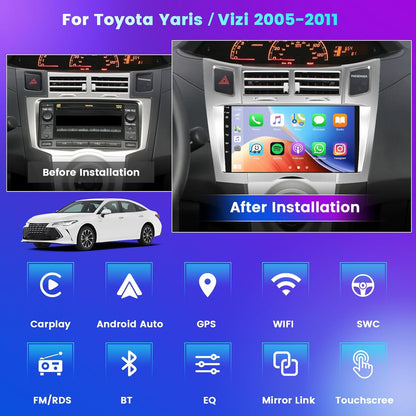 Autoradio Toyota Yaris – Multimedia Speler – Navigatiesysteem – Touchscreen Radio – Android Auto – 9 Inch HD Touchscreen – Draadloze CarPlay & GPS Navigatie