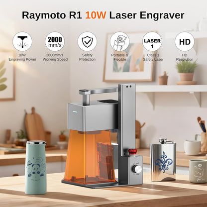 R1 10W lasergraveermachine, draagbare compacte lasergraveerder, hoge precisieresolutie van 0,05 mm, graveersnelheid van 120.000 mm/min. Geschikt voor het graveren van multiplex