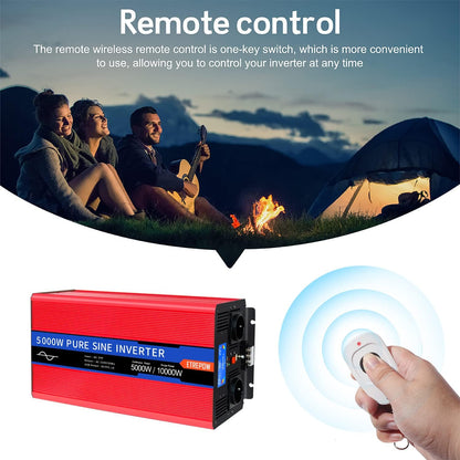 5000w Spanningsomvormer 24v 230v Zuivere Sinusomvormer met 2 EU-aansluitingen en USB, draadloze afstandsbediening, LCD-scherm