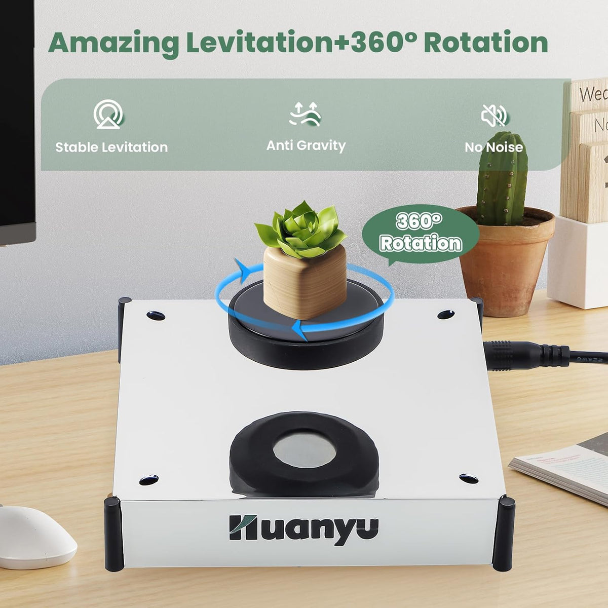Magnetisch Levitatie Displayplatform – Zwevend Display – Presentatieplatform – Draaiend Podium – Displaystandaard – 360° Roterend met 4 LED-lampjes – Draagkracht 300 g