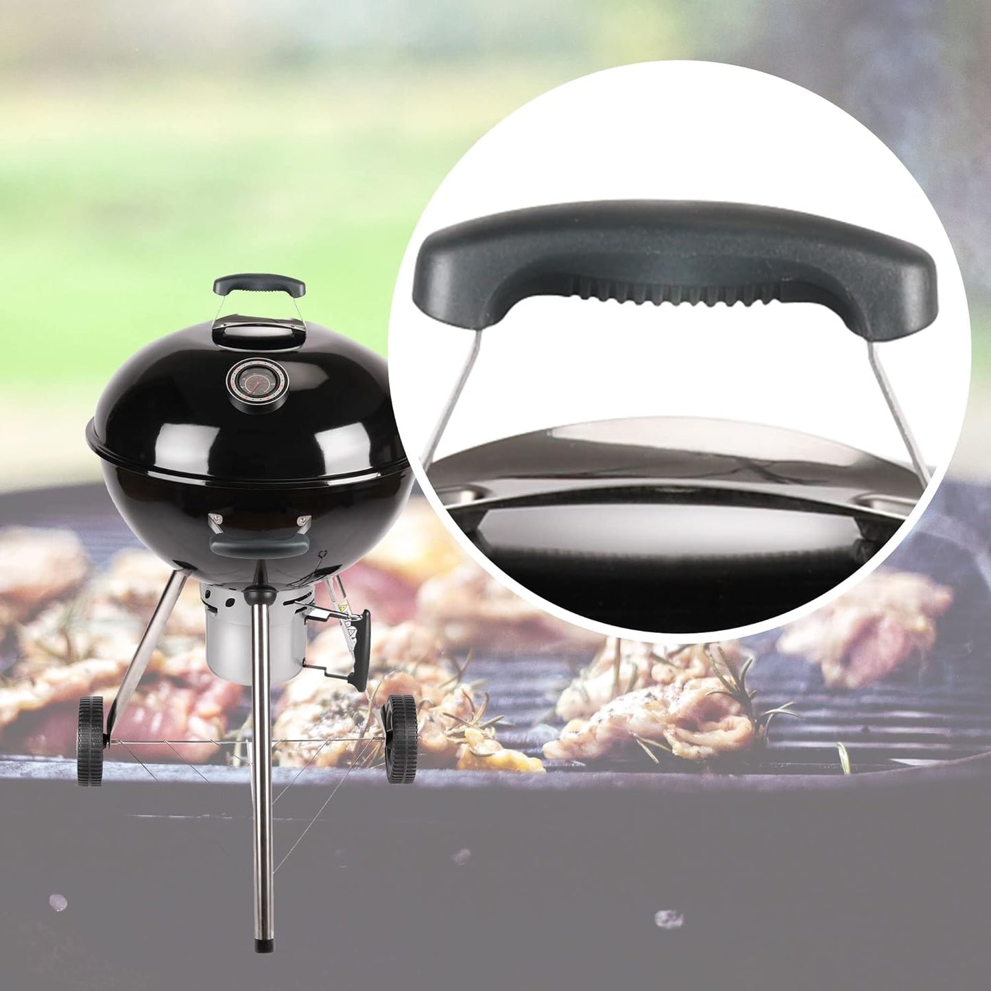 Amig - Fireplus Draagbare Houtskoolbarbecue - Ronde barbecue met deksel en wielen - Met ventilatiesysteem en aslade - Stalen grillrooster Ø53,5 cm - Afmetingen: 68,4 x 64 x 100 cm