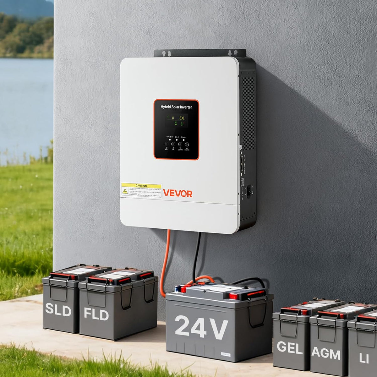 VEVOR Hybride omvormer, 3000 W, 24 V DC naar 230 V AC, omvormer en oplader, zuivere sinusgolf, geïntegreerde 80 A MPPT zonne-regelaar, compatibel met loodaccu