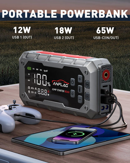 Jump Starter Power Pack met Luchtcompressor – Auto Accu Booster – Startbooster – Noodstarter – Powerbank – 7000A Starthulp voor 12V Voertuigen – Ingebouwde 160 PSI Compressor