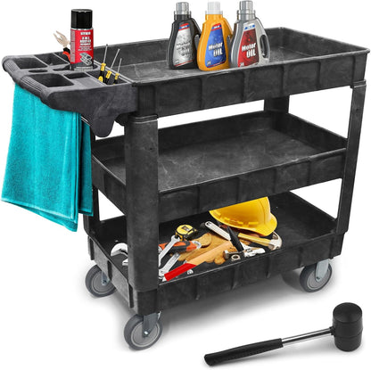 Opbergkar – Gereedschapswagen, Opbergwagen, Servicekar, Rollende Kar – 3-Laags, 2-In-1 Verstelbaar – Tot 259 Kg Draagvermogen, 5 Inch Zwenkwielen Met Rem