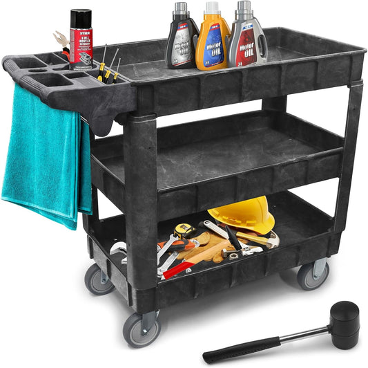 Opbergkar – Gereedschapswagen, Opbergwagen, Servicekar, Rollende Kar – 3-Laags, 2-In-1 Verstelbaar – Tot 259 Kg Draagvermogen, 5 Inch Zwenkwielen Met Rem