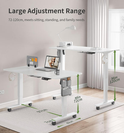MAIDeSITe Height Adjustable Desk (120 x 60cm) Easy to Assemble Desk Height Adjustable Electric with 4 Memory Buttons and Memoboard and 360° Wheels Desk SN1 - QUORE