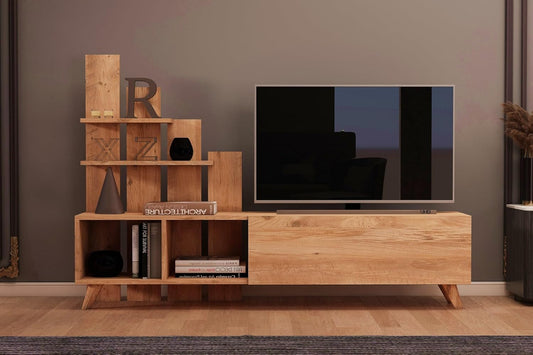 Hanah Home Stijlvolle tv-standaard, Atlantic Pine, 160 x 115 x 33 cm, 100% melamine gecoat particle board, 18 mm dik, perfect voor moderne woonkamers en entertainmentruimtes
