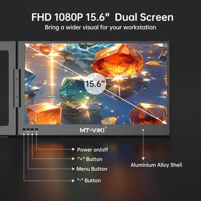 15,6 inch Laptop Schermverlenger – Draagbaar Extern Scherm – Monitor Extender – Portable Display – Tweede Scherm – FHD 1080P IPS Scherm – 360° Rotatie & Ultradun Aluminium Design