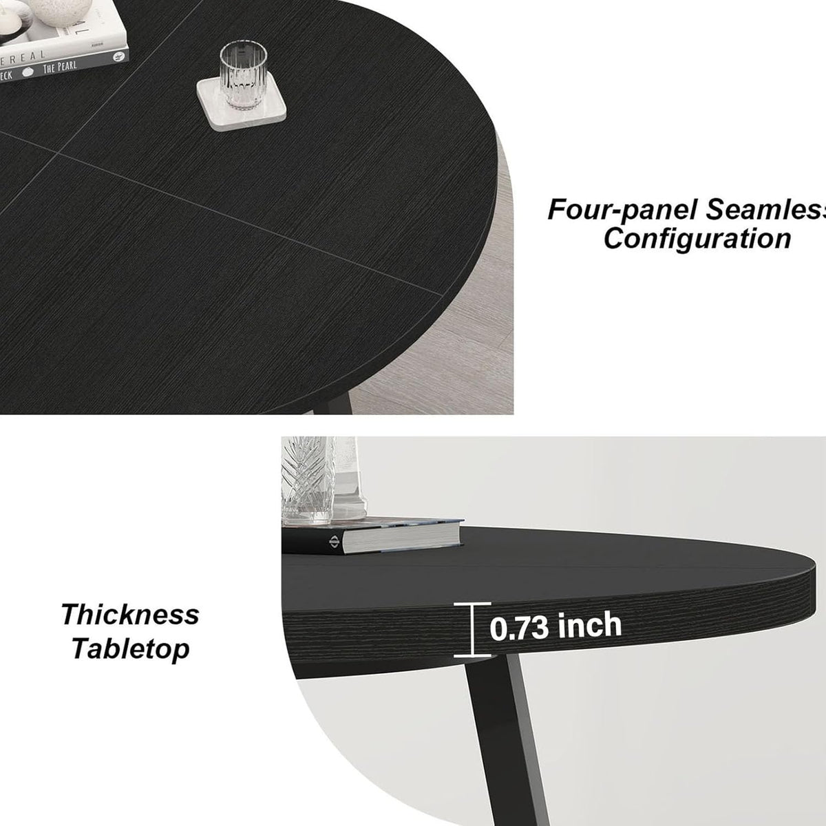 LVB Zwarte ronde eettafel en eettafel, moderne keuken van metaal en hout, kleine industriële tafel voor 4 tot 6 personen