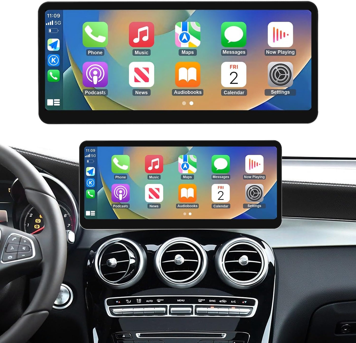 CarPlay Scherm – Auto Touchscreen – Multimedia Display – Infotainment Systeem – Navigatiepaneel – 12,3 Inch HD IPS Display – Draadloze CarPlay & Android Auto