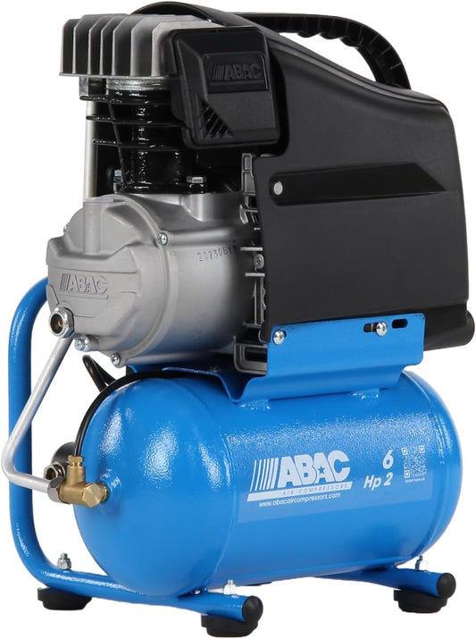 ABAC-luchtcompressor START L20, luchtcompressor 6 liter, dubbele manometer, max. druk 10 bar, oliegesmeerd, mobiel, vermogen 2 pk