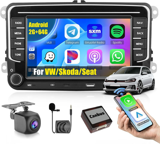 Android autoradio – Multimedia radio – Carplay radio – Bluetooth autoradio – 7 inch touchscreen – Draadloos CarPlay & Android Auto – GPS navigatie met WiFi - QUORE