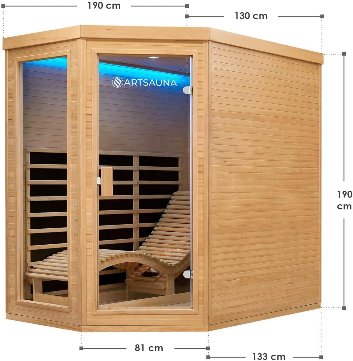 Artsauna Infrared Cabin with Triplex Heating System and Sun Lounger for 2 Persons, 130 x 190 cm, Infrared Heat Cabin - QUORE