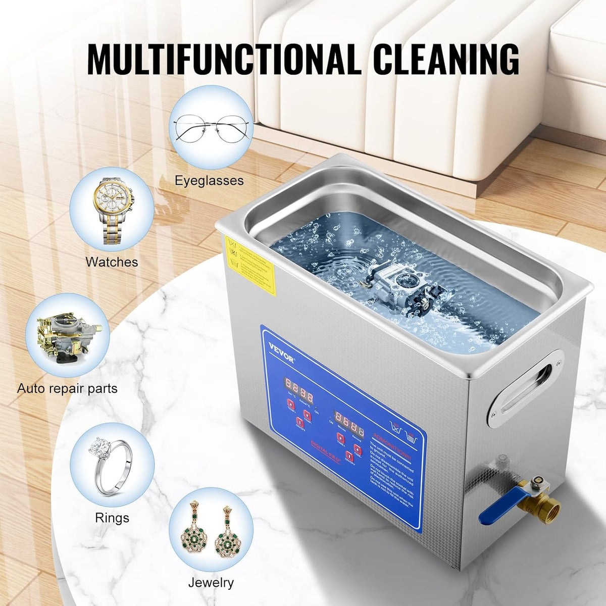 Ultrasone Reiniger – Ultrasoon Apparaat – Sieradenreiniger – Brillenreiniger – Technische Reiniger – 6 Liter RVs Tank – Verstelbare Verwarmingsfunctie Tot 80°C