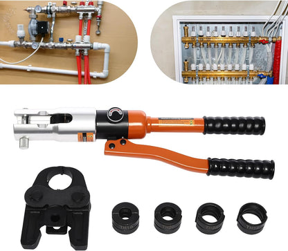 OUKANING Hydraulic Crimping Tool 10T with 360° Rotating Head and Interchangeable Shapes (TH/U/V/M Series), for Aluminium Plastic, PEX, Copper Tubes, Ergonomic, Oilproof (TH16, TH20, TH26, TH32) - QUORE