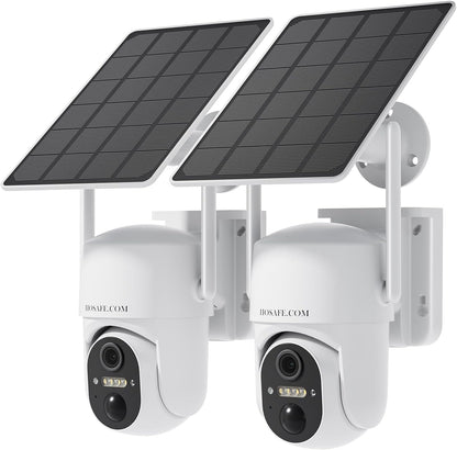 Beveiligingscamera's voor thuis draadloos buiten, draadloze wifi-buitencamera, 360-camera op zonne-energie, PTZ, PIR-sensor, 2K HD-kleurennachtzicht, 2-weg-spraak, IP66 waterdicht, 2-pack