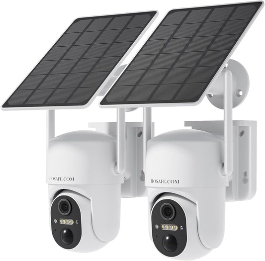Beveiligingscamera's voor thuis draadloos buiten, draadloze wifi-buitencamera, 360-camera op zonne-energie, PTZ, PIR-sensor, 2K HD-kleurennachtzicht, 2-weg-spraak, IP66 waterdicht, 2-pack