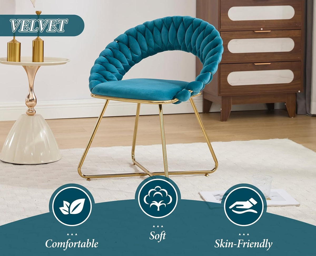 chairus Set of 2 Blue Velvet Living Room Chair with Gold Metal Legs, Modern Bedroom Dressing Table Chair with Backrest, Blue - QUORE